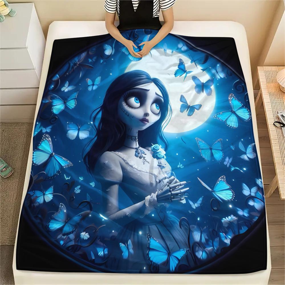 1PC Corpse Bride Print Flannel Blanket, High Quality All Seasons, Home Decor, Warmth and Comfort, Perfect for Christmas Gifts