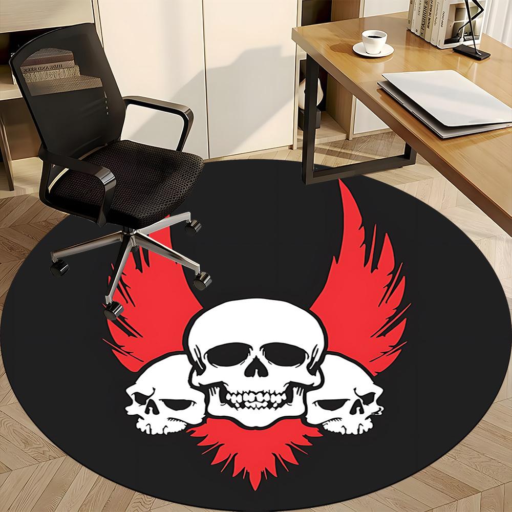 1pc Skull Flames Office Round Area Rug, Under Office Chairs Bedroom Living Room Home Decor, Room Deco, Available In Various Sizes