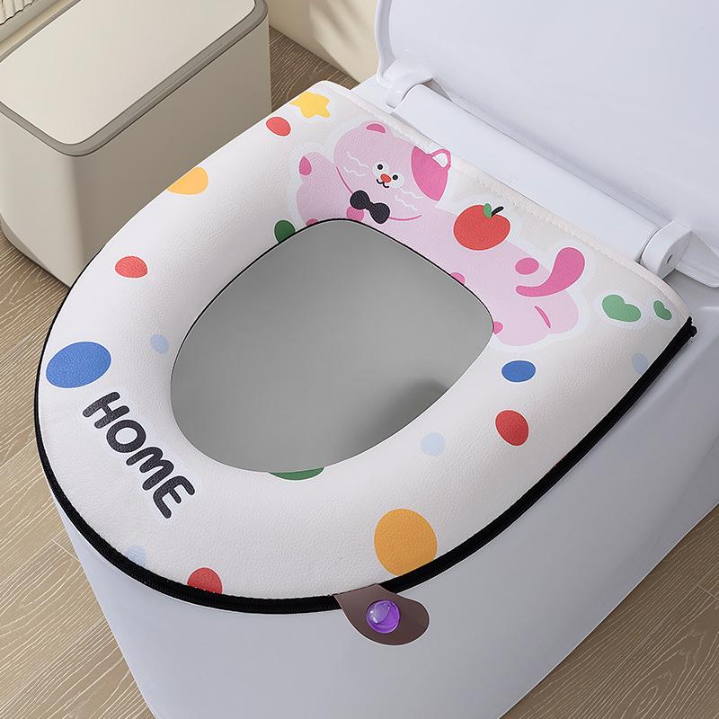 Toilet seat cover with hook and loop fastener, zippered seat pad, winter toilet seat cover, embroidered pattern, toilet seat cover pad