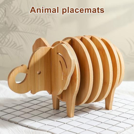 Wooden Trivet Coaster Set Creative Animal-Shaped Heat-Resistant Placemats for Cups Pots Stackable Versatile Desk Decor for Home Kitchen Outdoor Dining