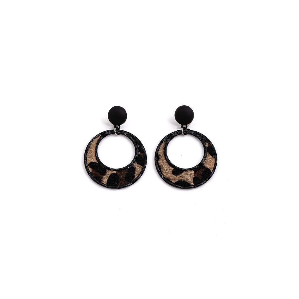 Pendientes Redondos Huecos Geométricos con Estampado de Leopardo, Estilo Maillard Lujo Ligero Sentido de Alta Gama Personalidad Exagerada Temperamento Pendientes