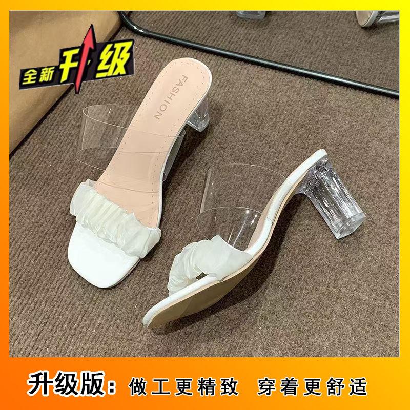 2025 Summer New French Crystal Slippers Wear High Heels Non-slip and Thin High Heels Sandals Versatile High Heels