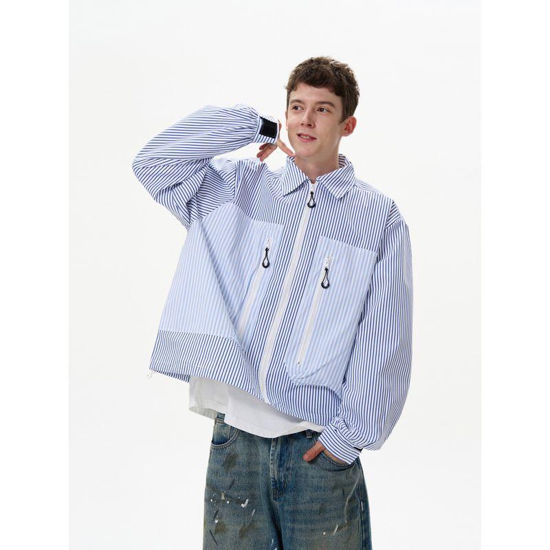 Madwitch Loose Contrast Color Patchwork Stripes Shirt