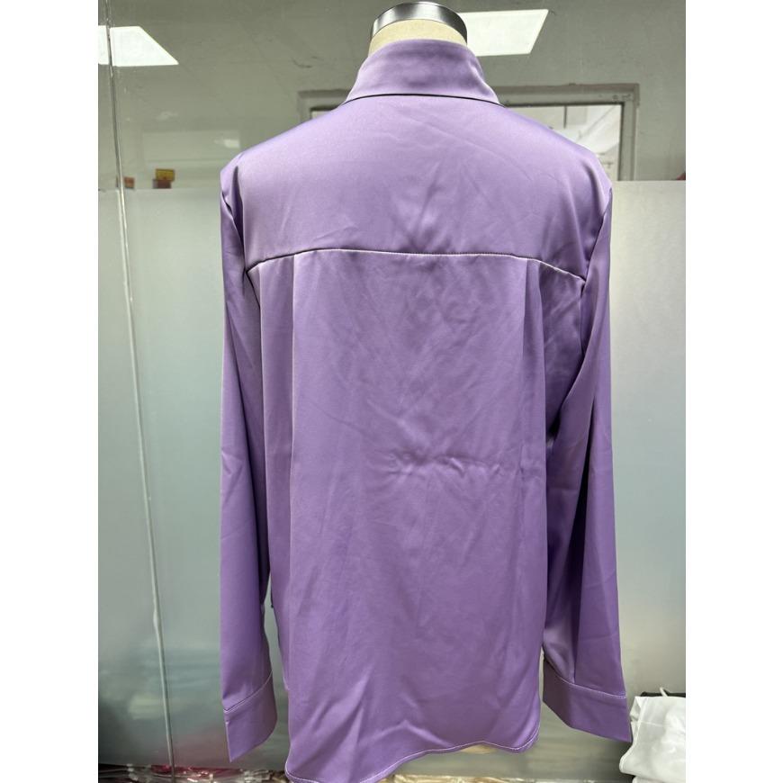 Women's Commuting Style Slim Fit Cardiga Button Double Door Tube Satin Lapel Long Sleeved Blouses & Shirts