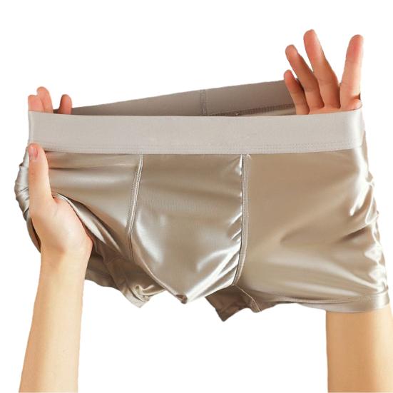 

Men Boxer Underwear Elastic Mid-Waist Breathable Slim Fit Shorts Briefs Pure Color U-Convex Design Smooth Fabric Ice Silk Panties XL сірий