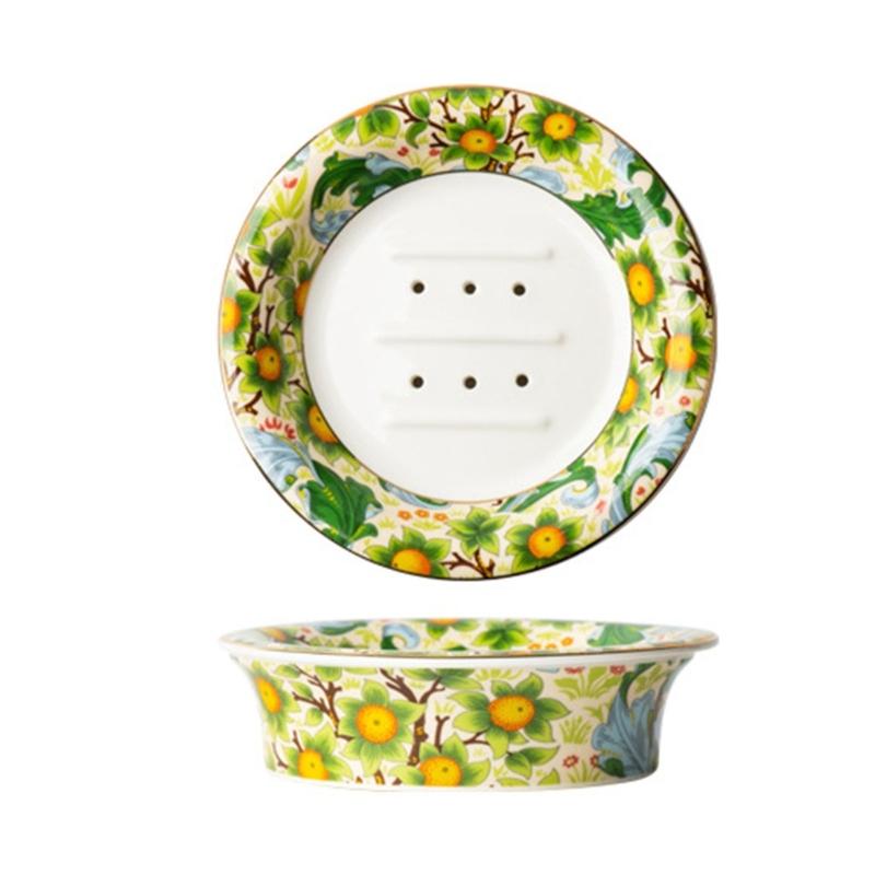 

Керамическая мыльница с расписанным вручную цветком, подставка для мыла для элегантного украшения ванной комнаты, держатель для мыла с высокотемпературным обжигом