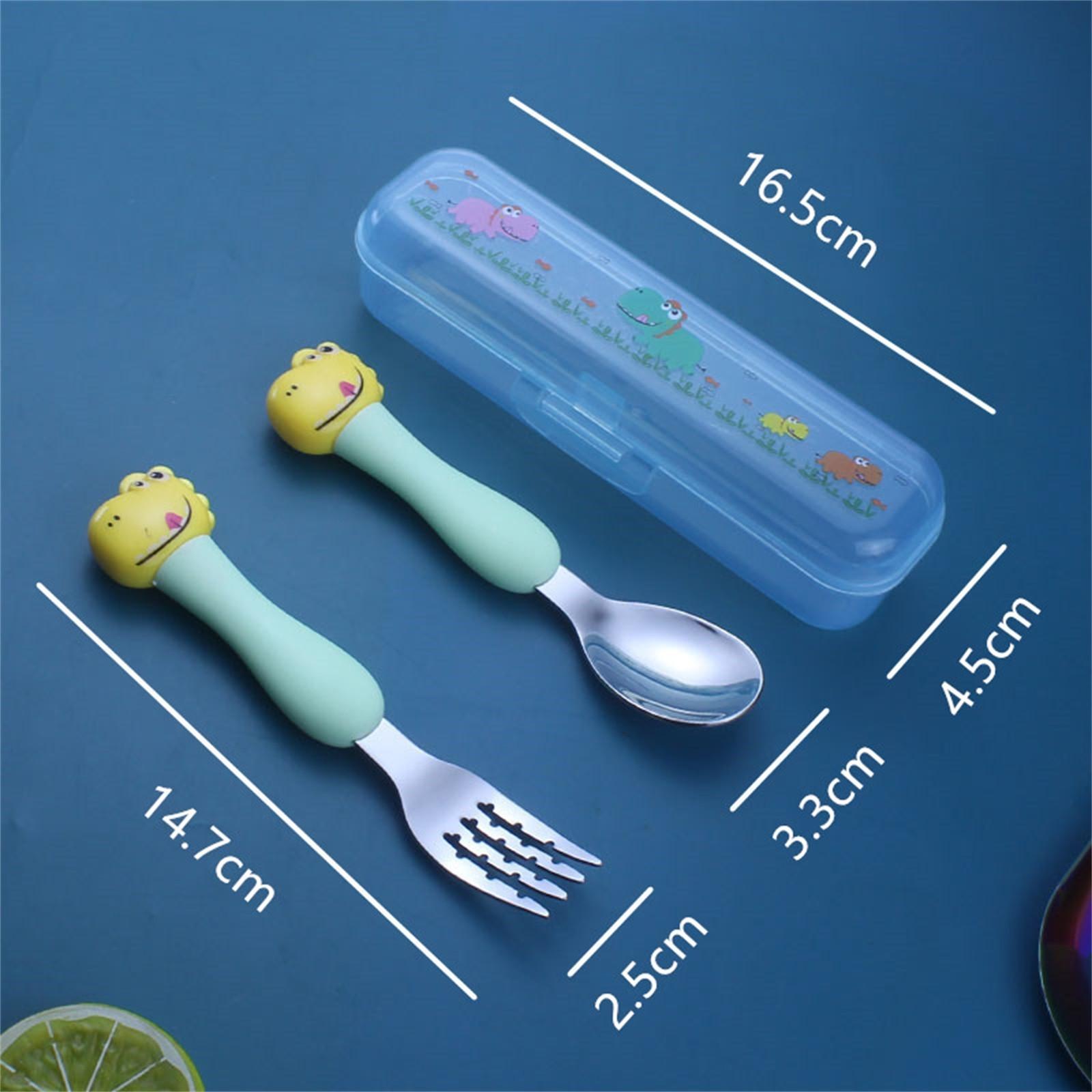 

304 Нержавеющая сталь Вилки и ложки Набор столовых приборов с ложкой и вилкой, Милая мультяшная посуда с коробкой для путешествий One Size