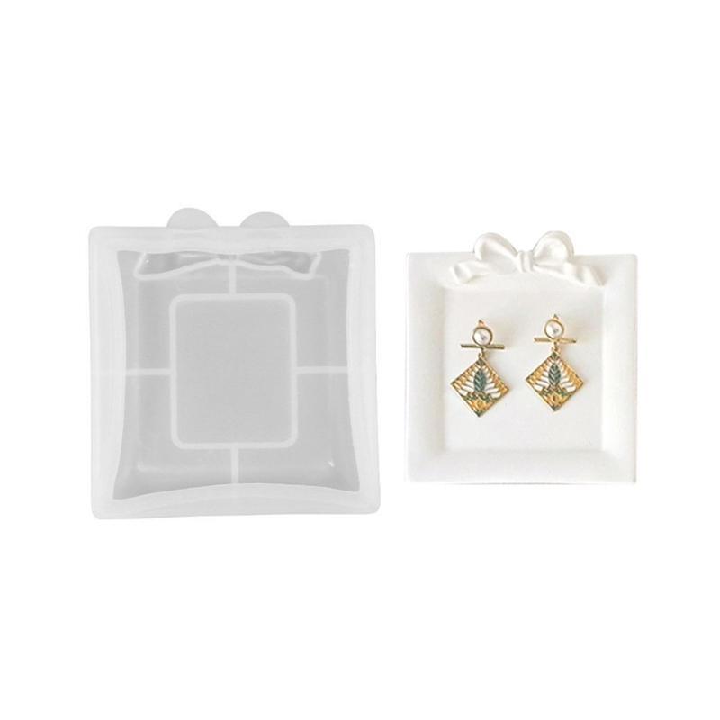 Bowknot Storage Tray Silicone Mold Jewelry Display Pan Epoxy Resin Molds Rectangle Candle Cup Coaster Gypsum Plsater DIY