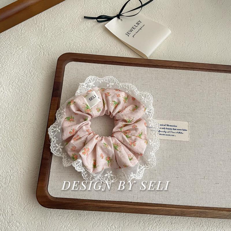 Pink Floral Lace Edge Bow Hair Ribbon