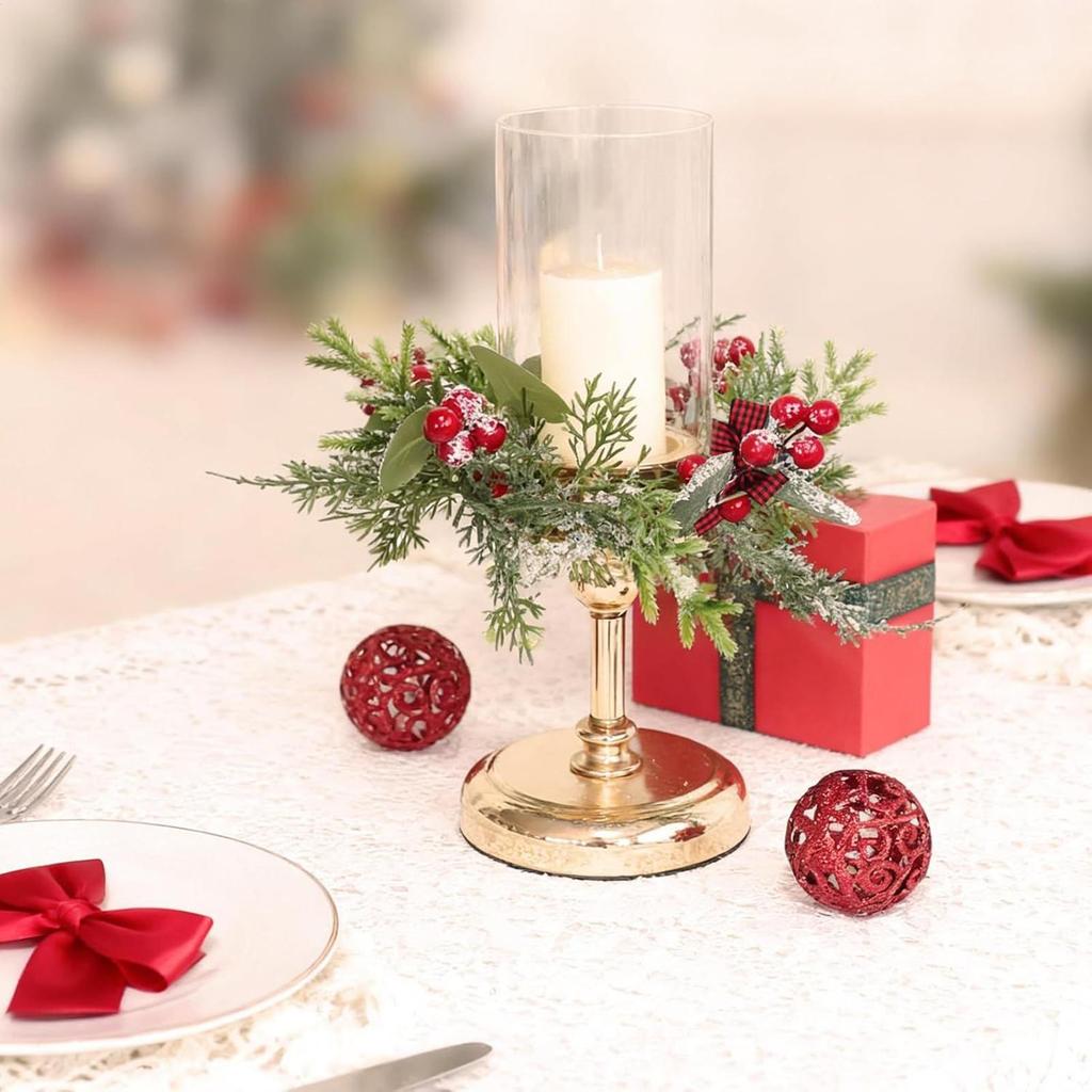 Artificial Pinecone Wreath Holiday Red Berry Garland Decorative Table Wreath Classic Christmas Wreath For Dining Table Candle