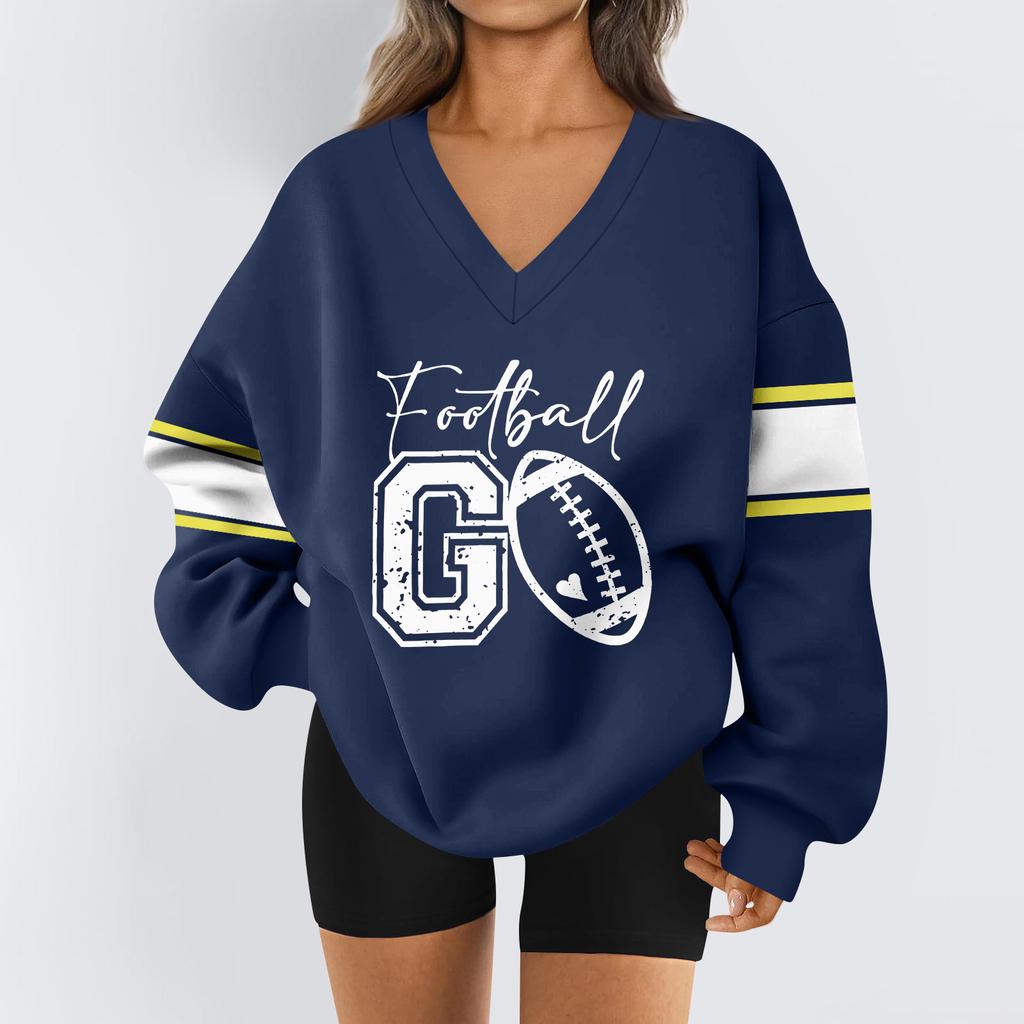 Damen Locker Und Bequemes Buchstaben V-Ausschnitt Sportbekleidung Langarm Sweatshirt Tägliche Passende Kleidung