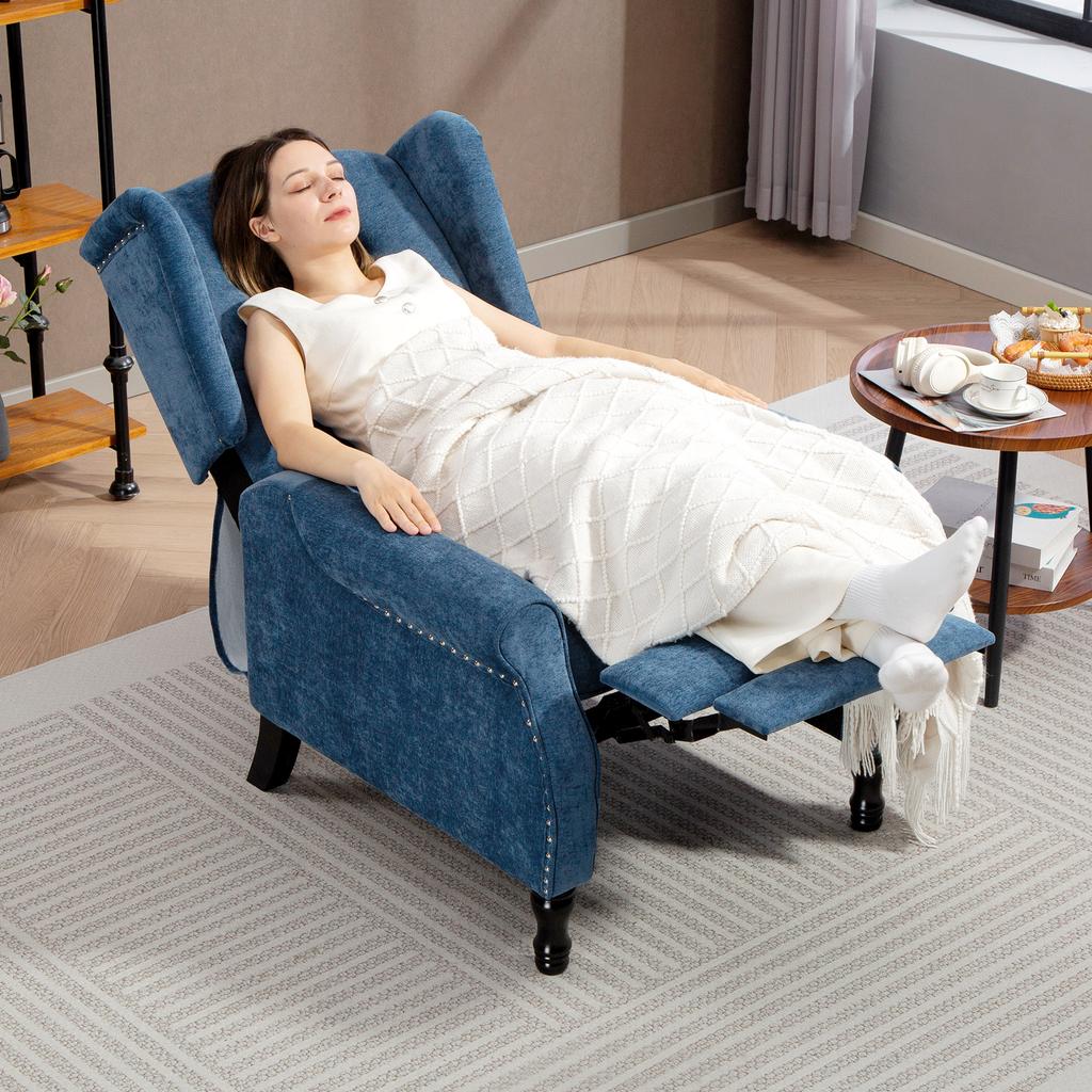 150 degrees Reclining Vintage Armchair, with footrest, Royal Blue
