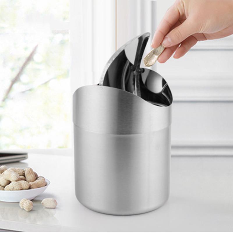Mini Countertop Trash Cans Stainless Steel Small With Swing Top Lid Stain Proof Trash Cans For Car Office Kitchen Peelings Crumb