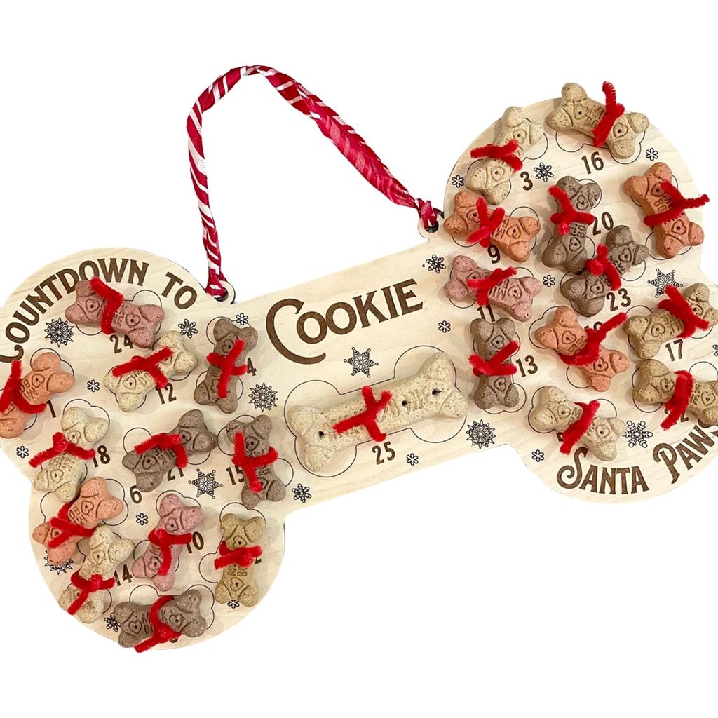 Christmas Dog Advent Calendar Wooden Dog Bone Pendant Calendar Door Plate Portable Home Hanging Decor Christmas Decorations