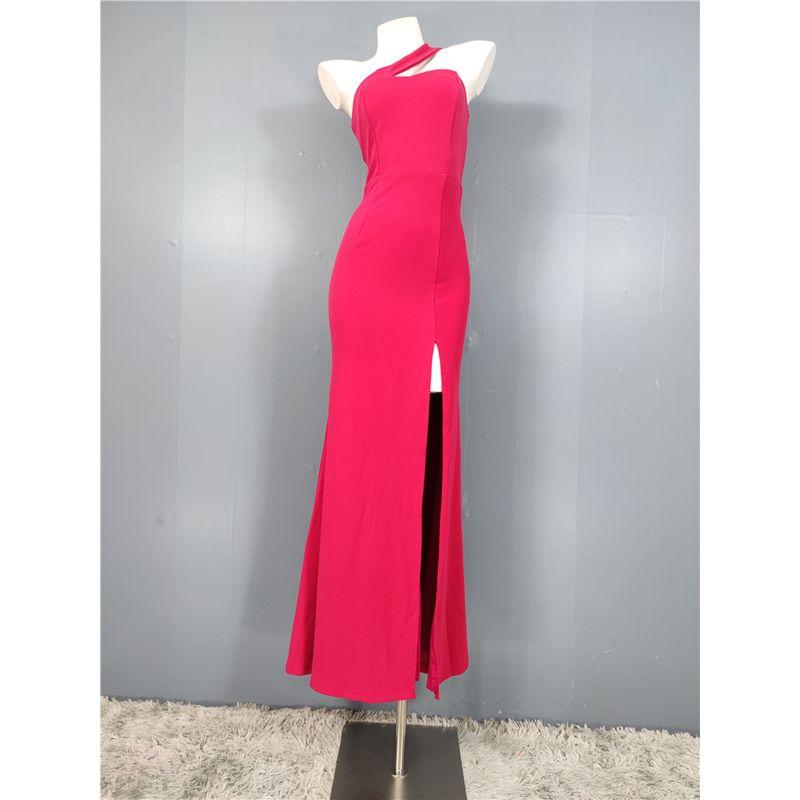 

Export Single Fashion Adult Lady like Woman Lu Family New Arrival Banquet Stylish High Quality Diagonal Collar off-Shoulder Elegant Dress Female Rose Red XL