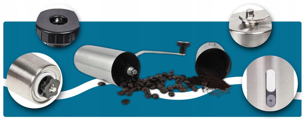Manual Grinder for Coffee, Pepper, Coarse Grains, Steel, Modern Loft Design