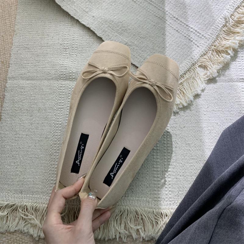 2025 spring and autumn new evening bow flat-bottomed one-pedal French single shoes soft-soled grandma shoes gentle women