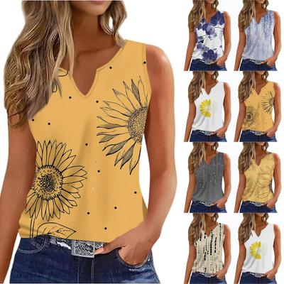 Chaleco de Mujer Moda Casual Sin Mangas Pequeño Cuello en V Camiseta Estampada Retro Ropa Exterior Chaleco Sexy