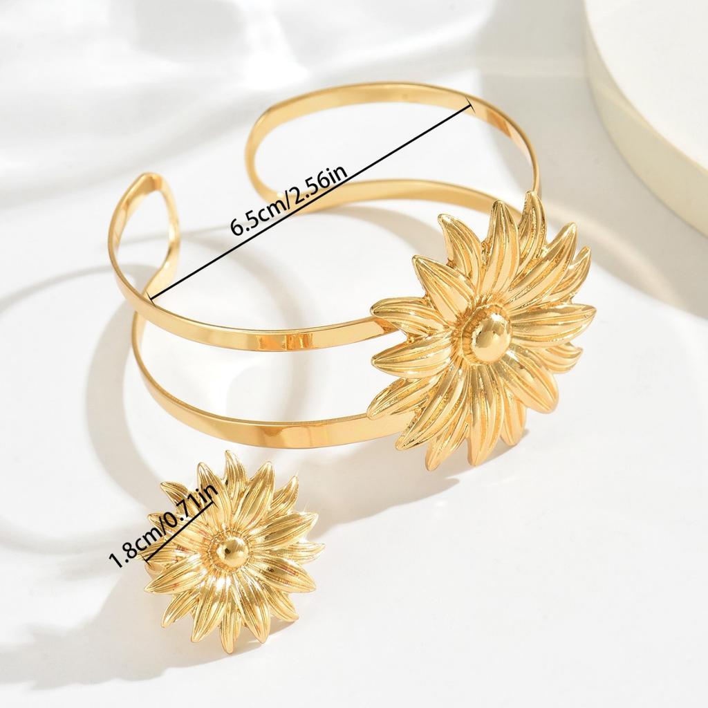 2025 New Wind Ladies Bracelet Geometric Flower Design Metal Opening Ring Versatile Premium Jewelry