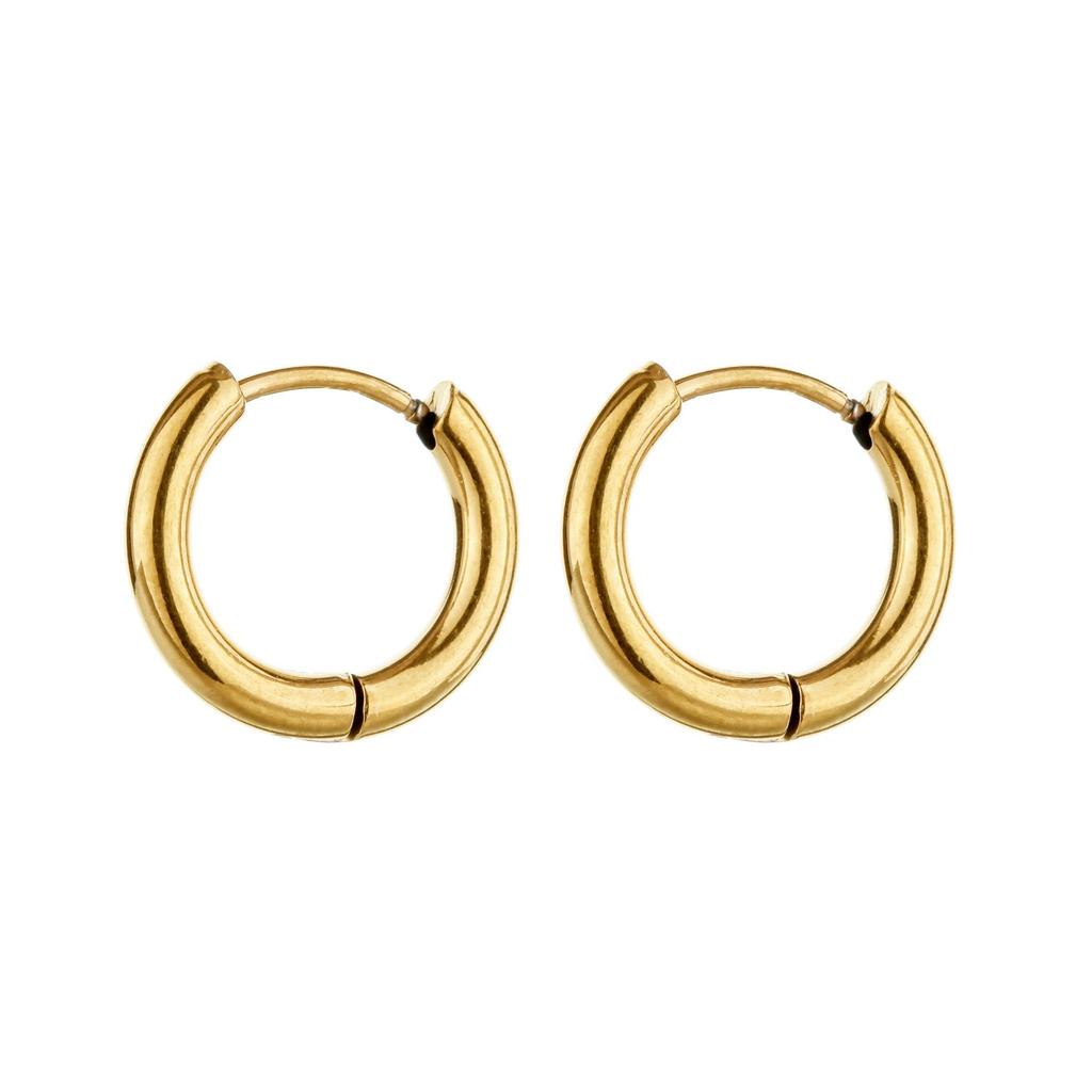 Korean Polished Stainless Steel Geometric Hoop Earrings for Women