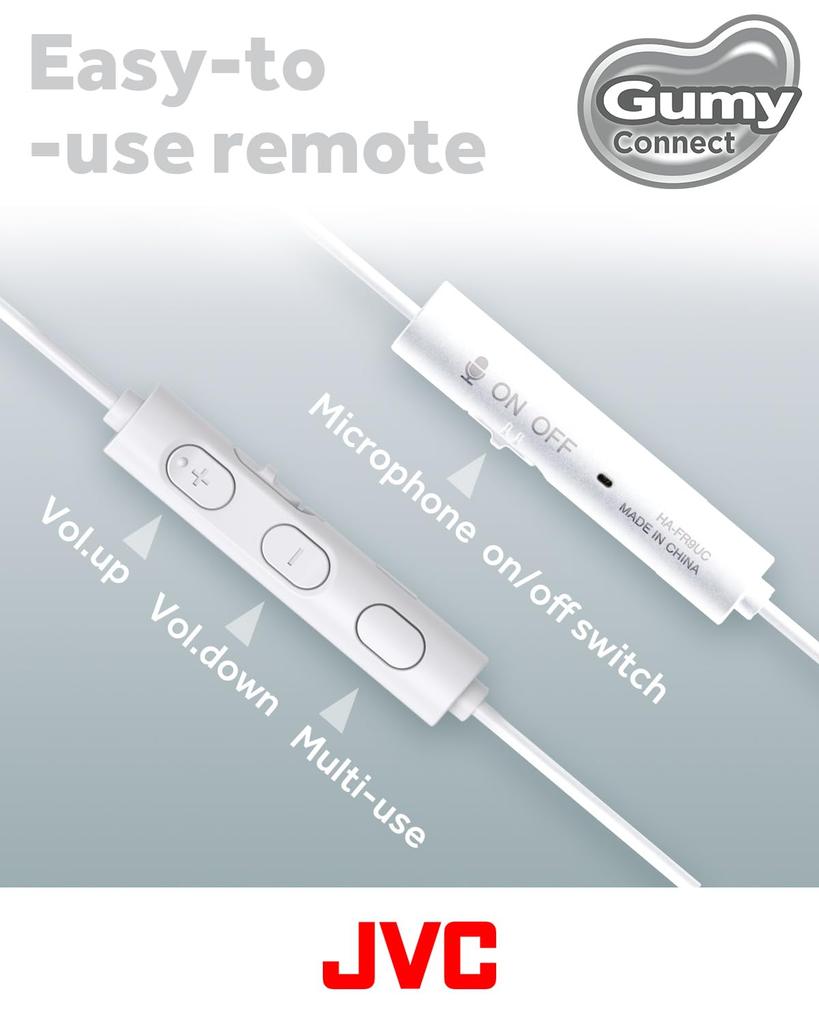 JVC Kenwood Wired Earphones with USB of HA-FR9UC Microphone, Type-C In-Ear, Type-C, 1.2m (Set 5, White)