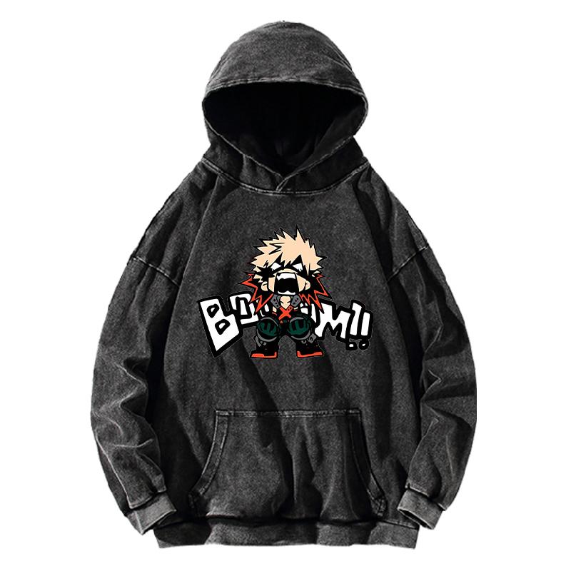 Bakugou Katsuki Cartoon Hoodie My Hero Academia Sweatshirt Women Men Clothing Long Sleeve Streetwear Washed Cotton Pullover Tops