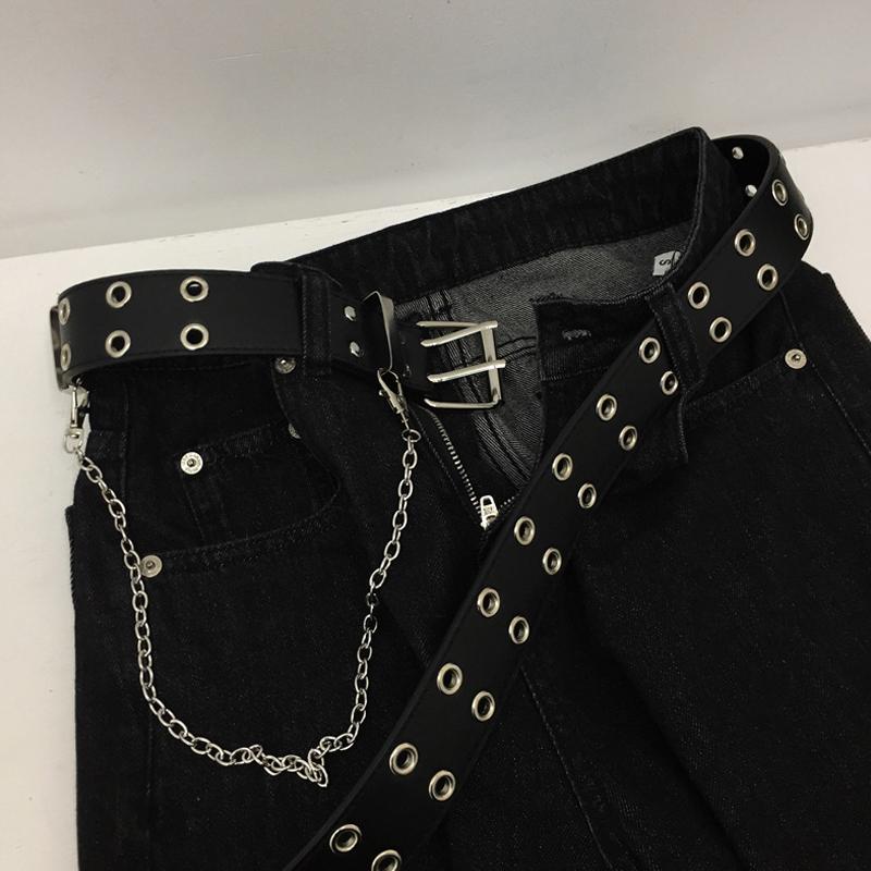 Women Gothic Punk Waist Belt Alloy Chain Design Silver Pin Buckle White Black Blue Waistband Jeans Skirt Waist Belt Girls Gift