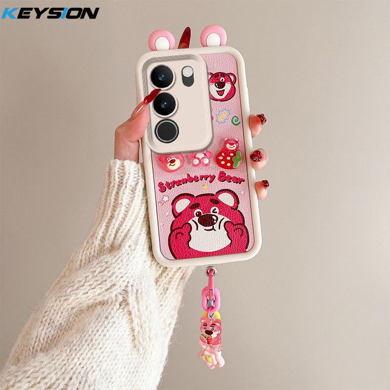 KEYSION Śliczne etui z motywem ucha 3D z kreskówkową grafiką do VIVO V29 5G z bransoletką Miękki silikonowy pokrowiec na telefon odporny na wstrząsy do VIVO V29 5G