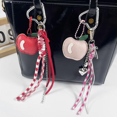 Heart Woven Rope Bag Hanging PU Leather Braided Rope Car Keyrings  Girls Couple Girlfriends