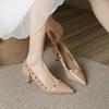 Side Hollow High Heels Women's Summer Stiletto Rivet High Heels Middle Heel Pointed Head Small Heel Short Heel Nude Single Shoes