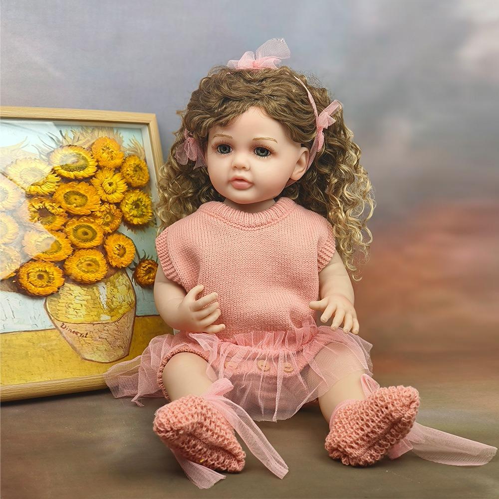 22'' 55cm Full Vinyl Reborn Baby Doll Betty Lovely Baby Girl Doll with Africa Popular Afro Hair Lifelike Princess Toddler Simulation Dolls for Kids