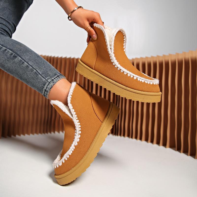 Fashion Loafers Fur Mixed Color Leather Women's Shoes Round Toe Clogs Thick Sole Women's Boots Winter Warm and Comfortable Women's Shoes