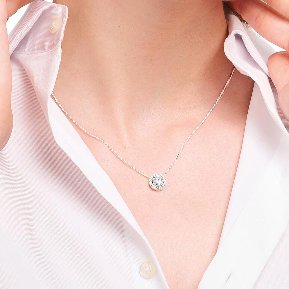 Halo Pendant Round Zircon Necklace Spring New Link Chain Fine Jewelry Europe 925 Stering Silver Bijoux Classic Gift For Women
