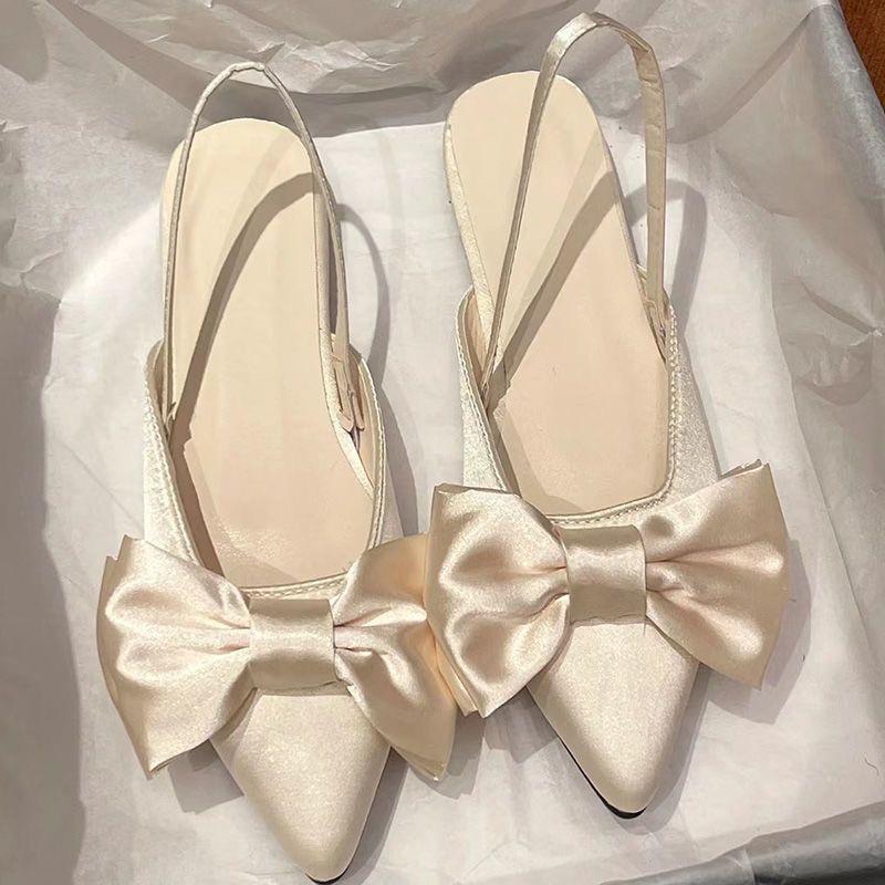 Bow Sandals Women Summer Pointed Low Heel Sandals Women Fashion Baotou Thin Strap Sandals High Heels Sandalias