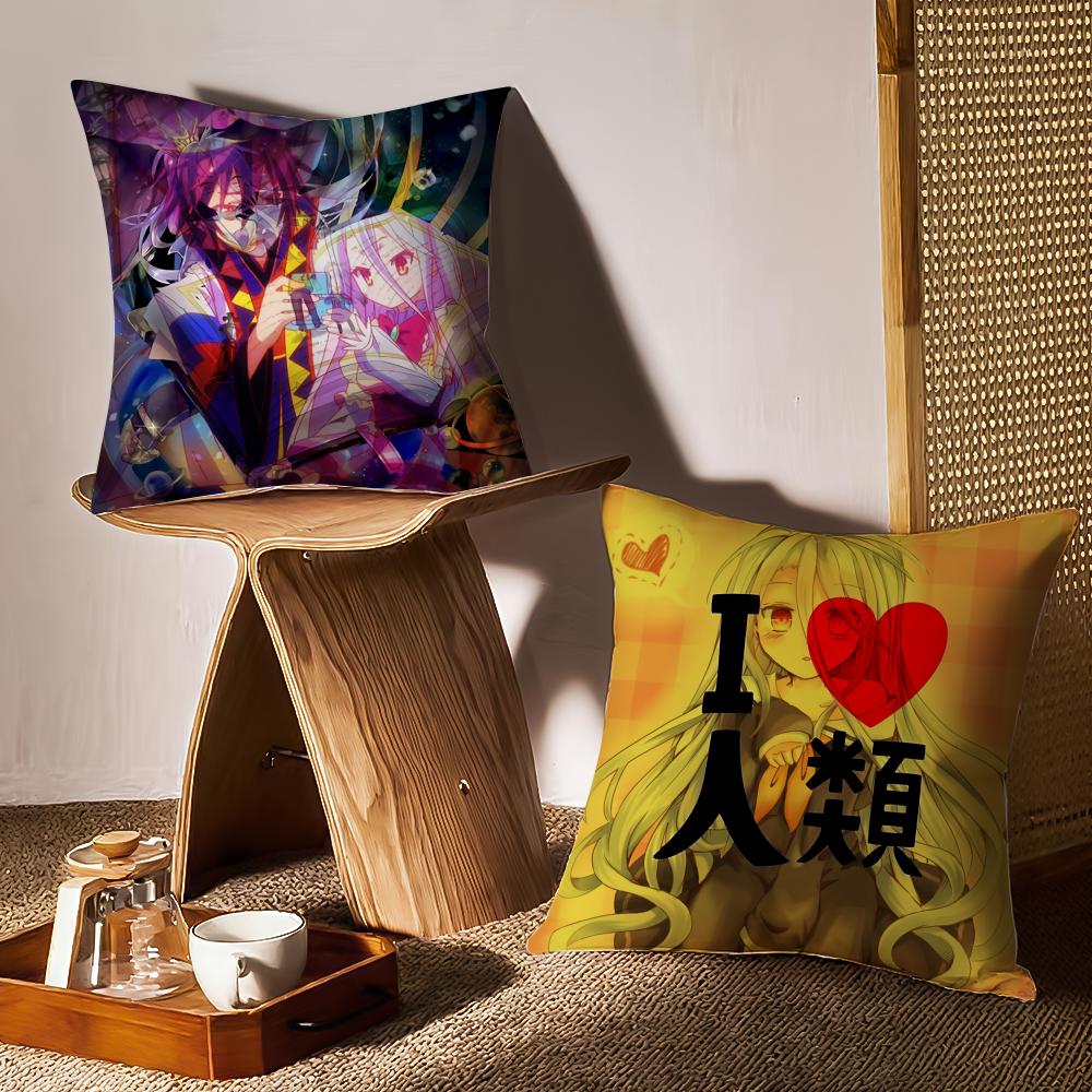 NoGameNoLife Anime Cushion Cover Anti-dustmite Pillowcase Invisible Zipper Silky Short Plush Sofa Cushion Cover