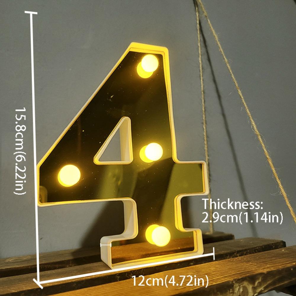 Gold 16CM Letters Lights Creative Mirror-Shaped Golden Numbers Led Lights Battery Powered Luminous Atmosphere Lamp