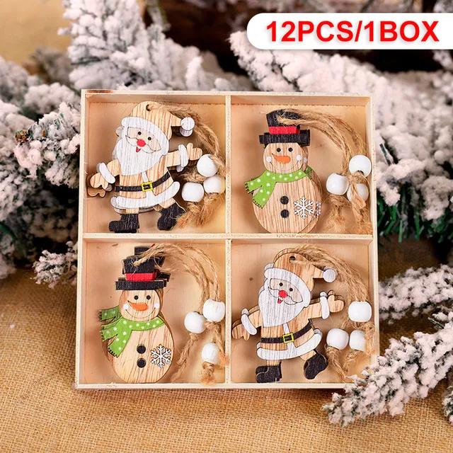 12Pcs Gingerbread Man Wooden Ornaments Xmas Tree Hanging Pendant Merry Christmas Decor for Home Party Navidad Gift New Year 2025