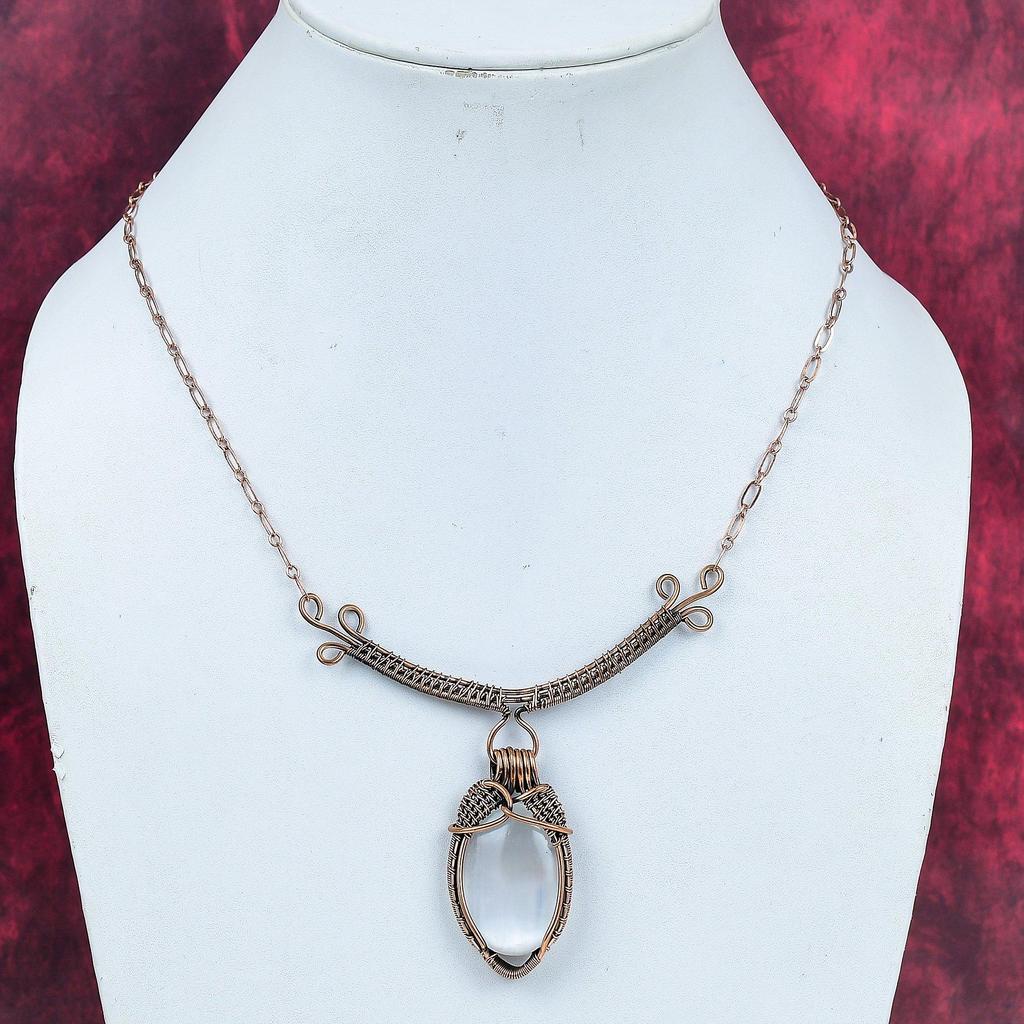 Selenite Necklace Copper Wire Wrapped Adjustable Chain Necklace Gemstone Jewelry