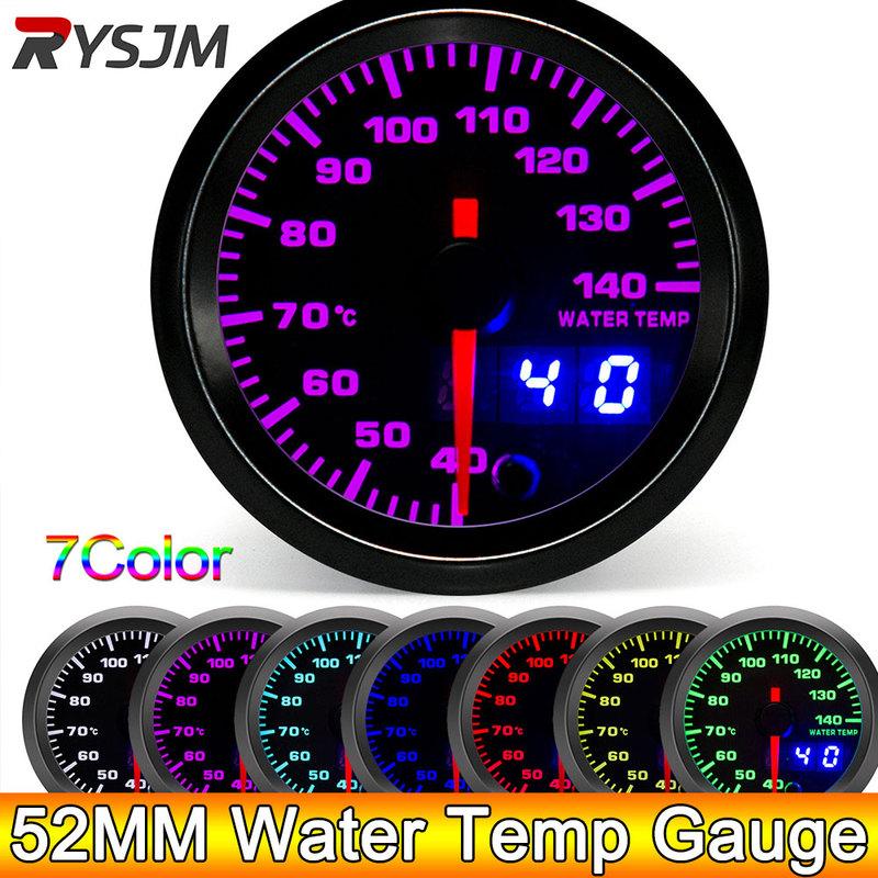 AD 52mm Water Temp Gauge High Speed Stepper Motor 7 Colors LED Dual Display Racing Auto Water Temperature Meter 40-140 Celsius
