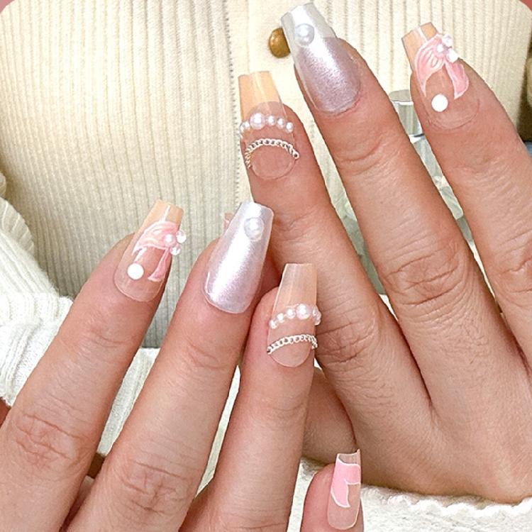 Medium Square False Nails Heart False Nails Full Cover False Nails Nails Decor