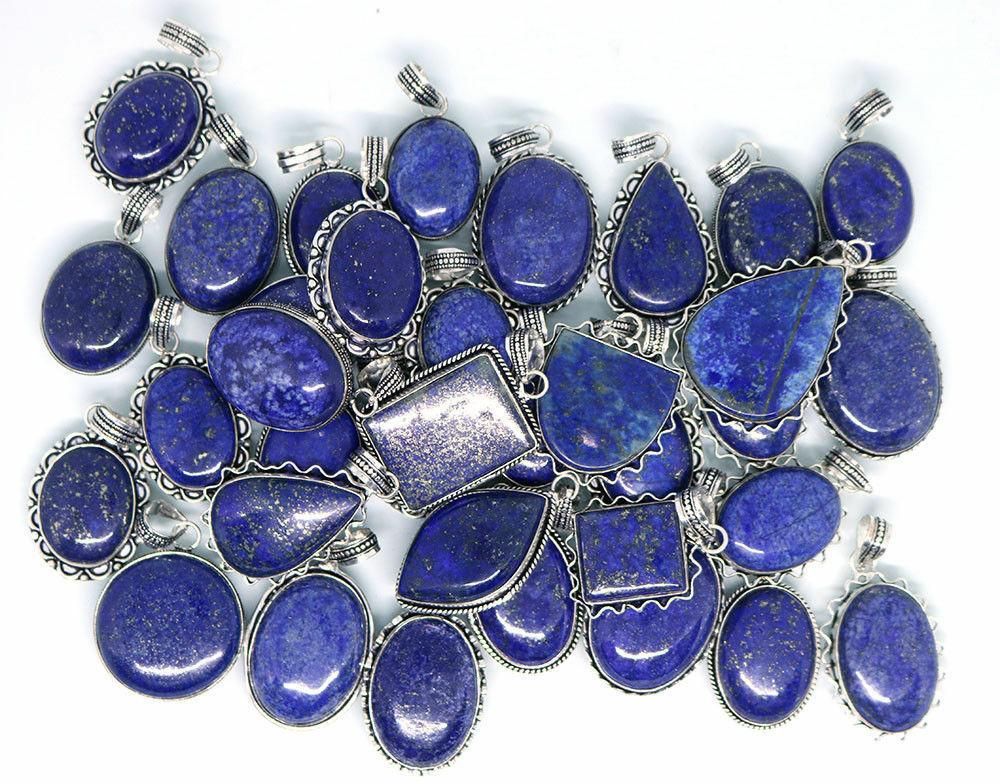 Lapis Lazuli Gemstone 925 Sterling Silver Plated Handmade 5 PCs Fancy Pendants Jewelry SEN-204