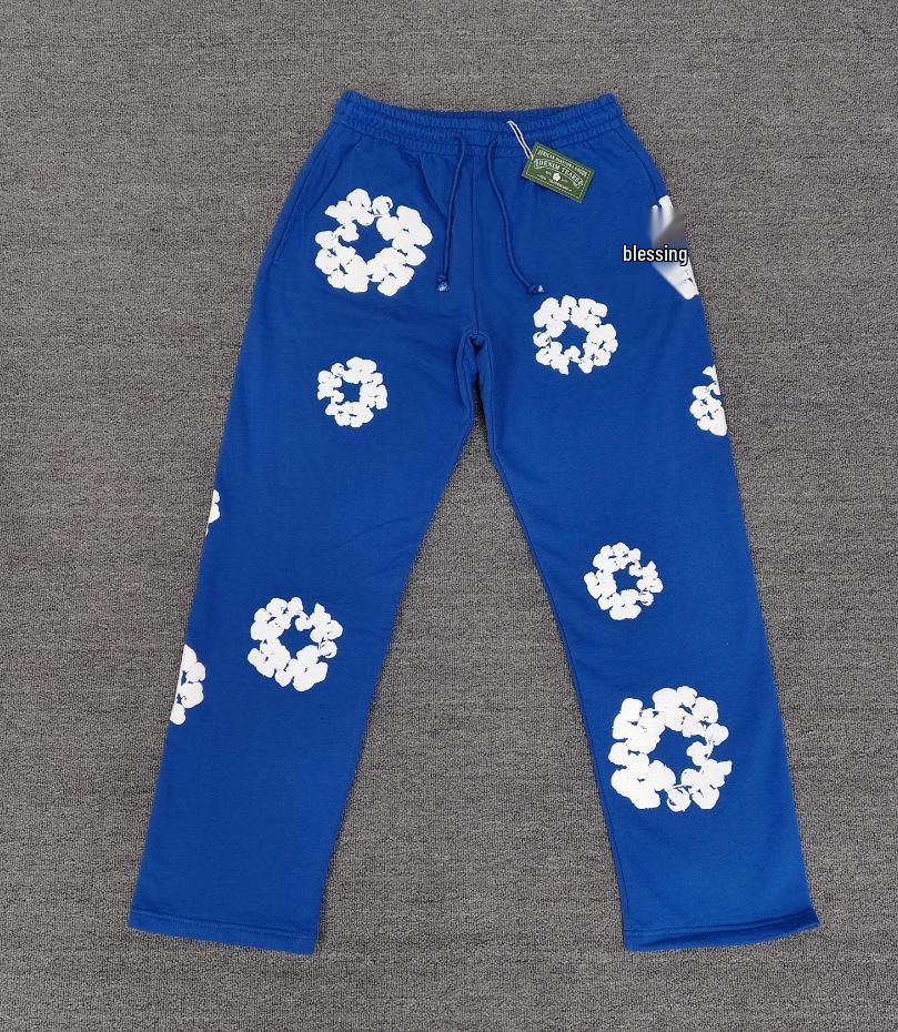 Schwerer Baumwoll-Denim-Hoodie mit Blumenmuster - Trendige amerikanische Streetwear-Jacke für Herren