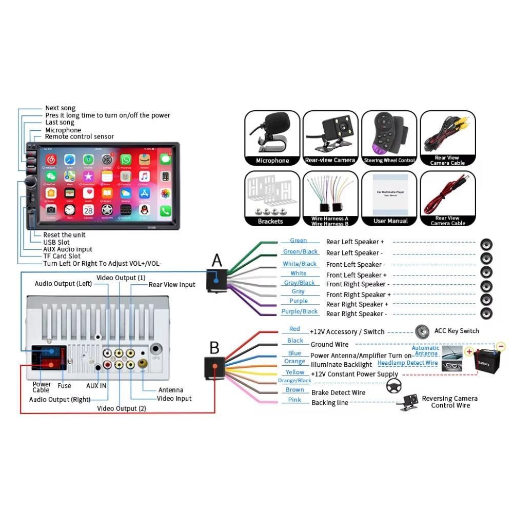 Universal 2 Din 7 Polegadas Tela Sensível Ao Toque Estéreo Auto Rádio Multimídia Player, Espelho Retrovisor Link/FM/TF/MP5 Áudio Do Carro
