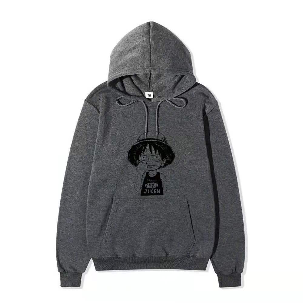 Anime Monkey D Luffy Hoodie, One Piece Q Version Character Graphic Print Pullover Sweatshirt Long Sleeve Streetwear for Men Women