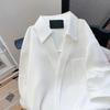 Women's Chic French White Short-Sleeve Shirt with Turn-Down Collar - Elegant Summer Design