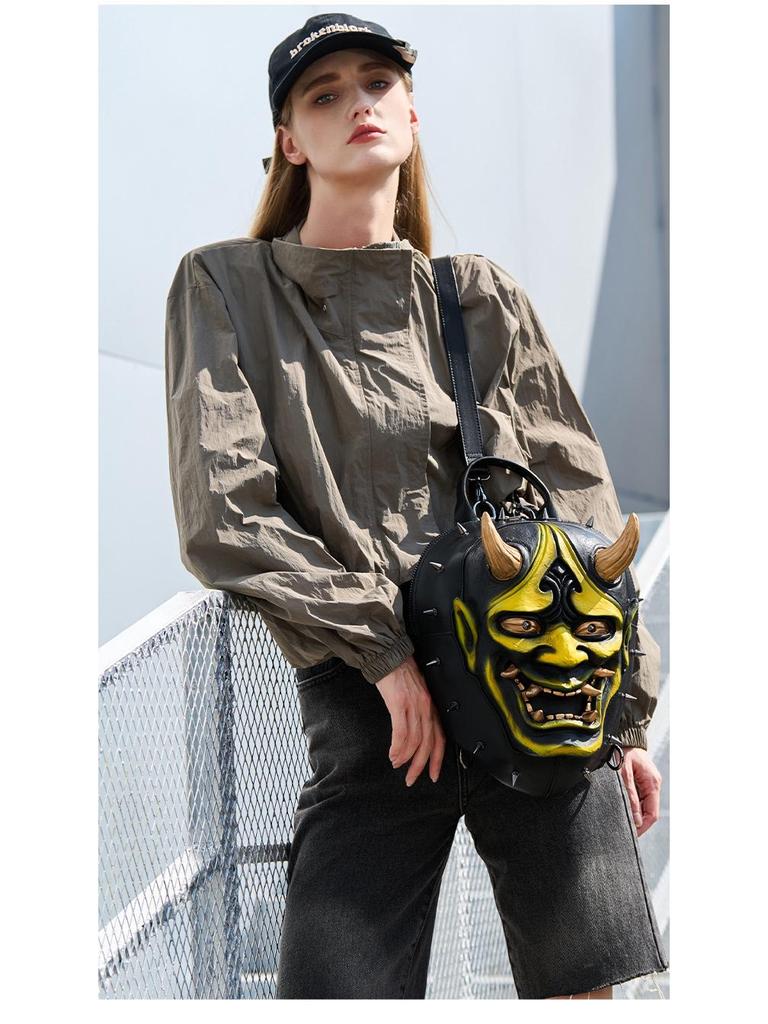 Punk Style Rivet Backpack with Prajna Mask Design for Men & Women