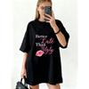 Oversized T Shirt Dress Black Better Late Than Ugly Lip Print Casual Wear For Women