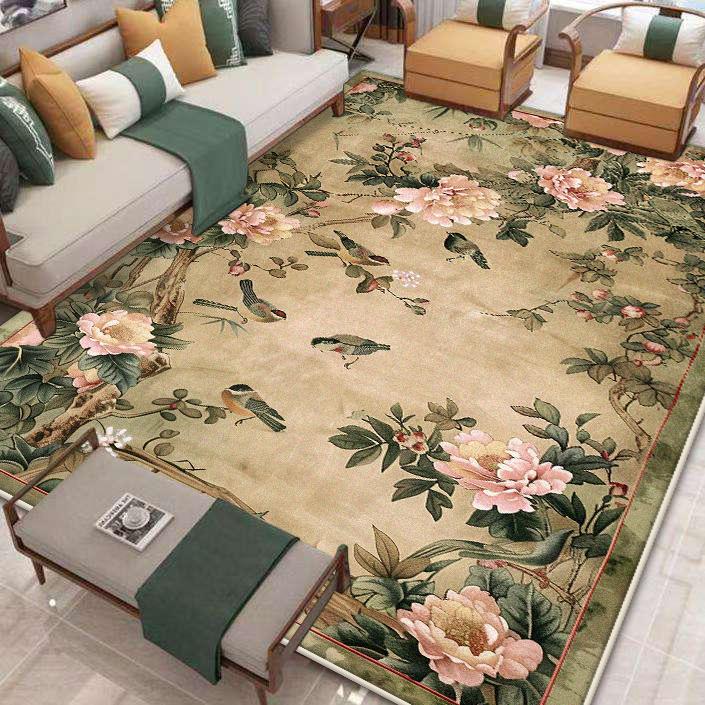 

New Chinese Style Carpet for Living Room Antiskid Plant Pattern Room Decoration Home Mats Big Size Study Decoration Rug Washable 60*90cm