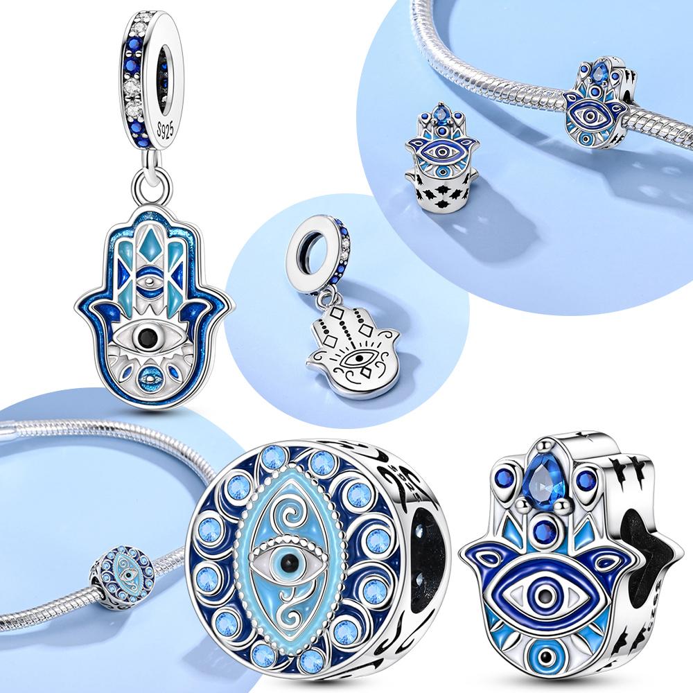 Charms 925 Silber Hamsa Perlen Passend für Armband Schmuckherstellung Damen DIY Feines Material Abschlussgeschenk
