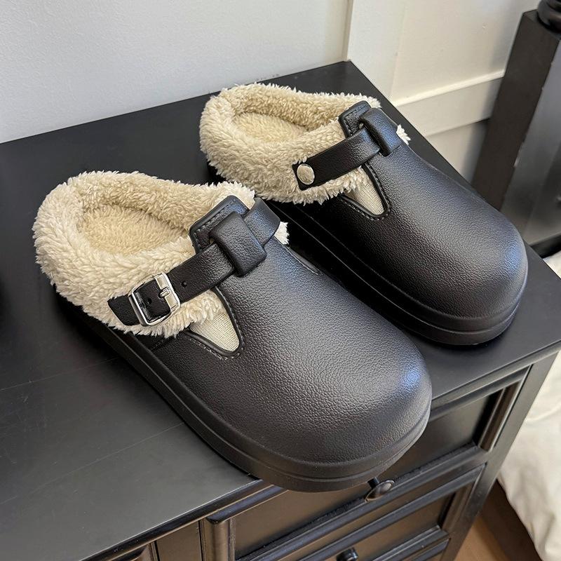 Women's Solid Color Clogs, Casual Plush Inner Lining Shoes, Lightweight and Comfortable Winter Shoes